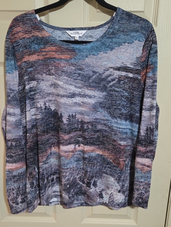 Northern Reflections Tops - Reflections Scenic Print Long Sleeve Top - Blue Pink Gray